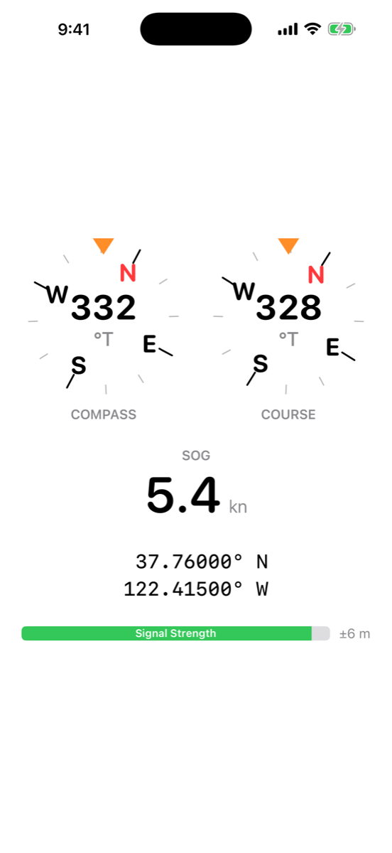 Boat Stats with heading and course compass roses