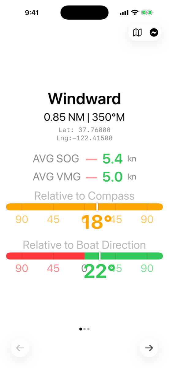 Mark Tracker showing bearing, distance and VMG